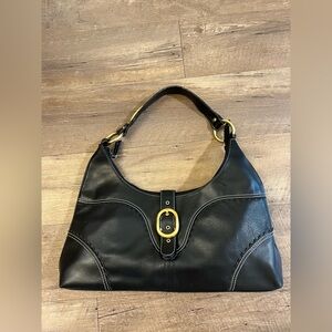 Anne Klein Black Hobo Bag with Gold Accents. Genuine Leather